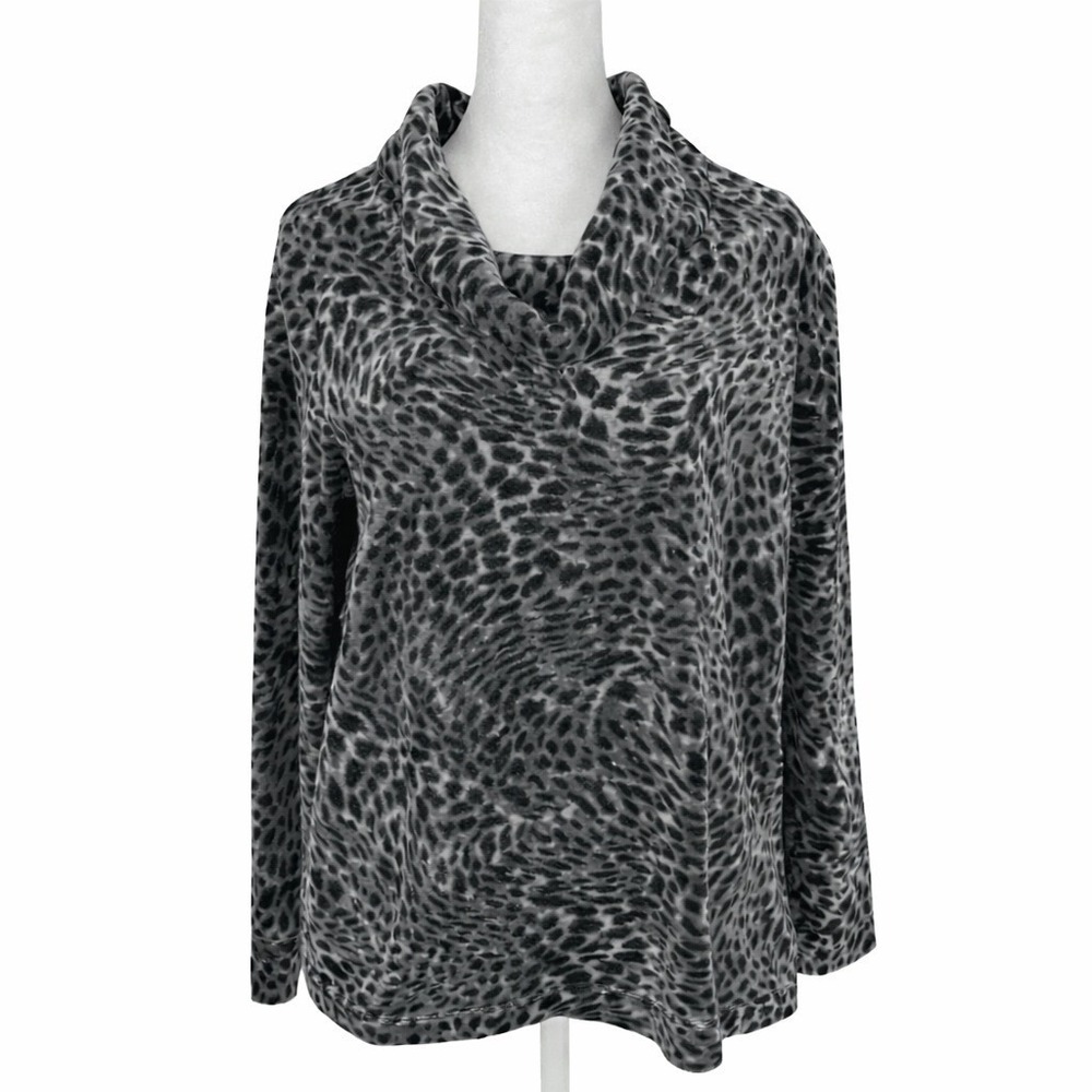 Leopard Velvet Look‎ Womens Cowl Neck Top L Cozy Cabincore Feminine